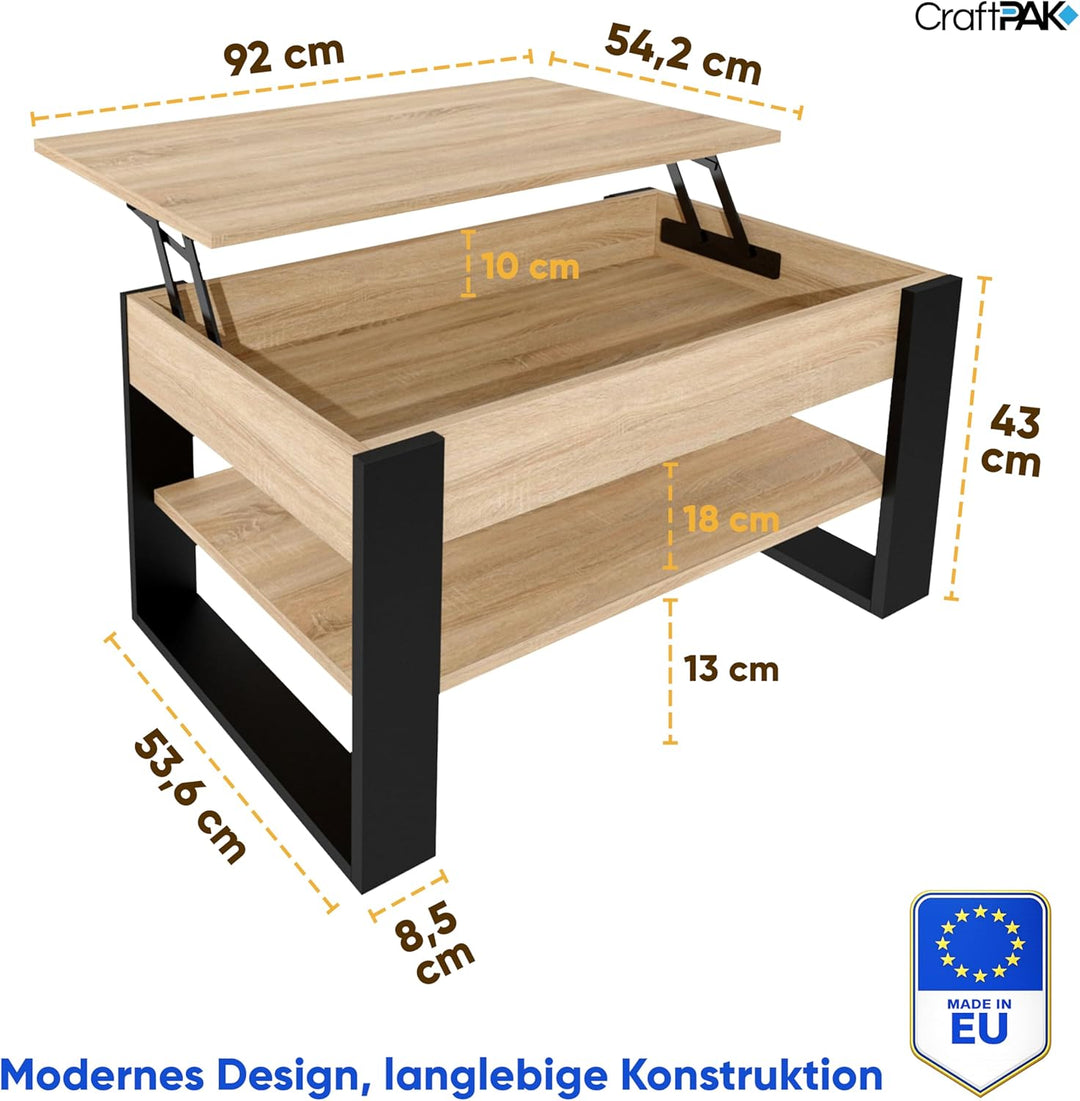Couchtisch höhenverstellbar mit Stauraum - Couchtische - Wohnzimmertisch klappbar - höhenverstellbar