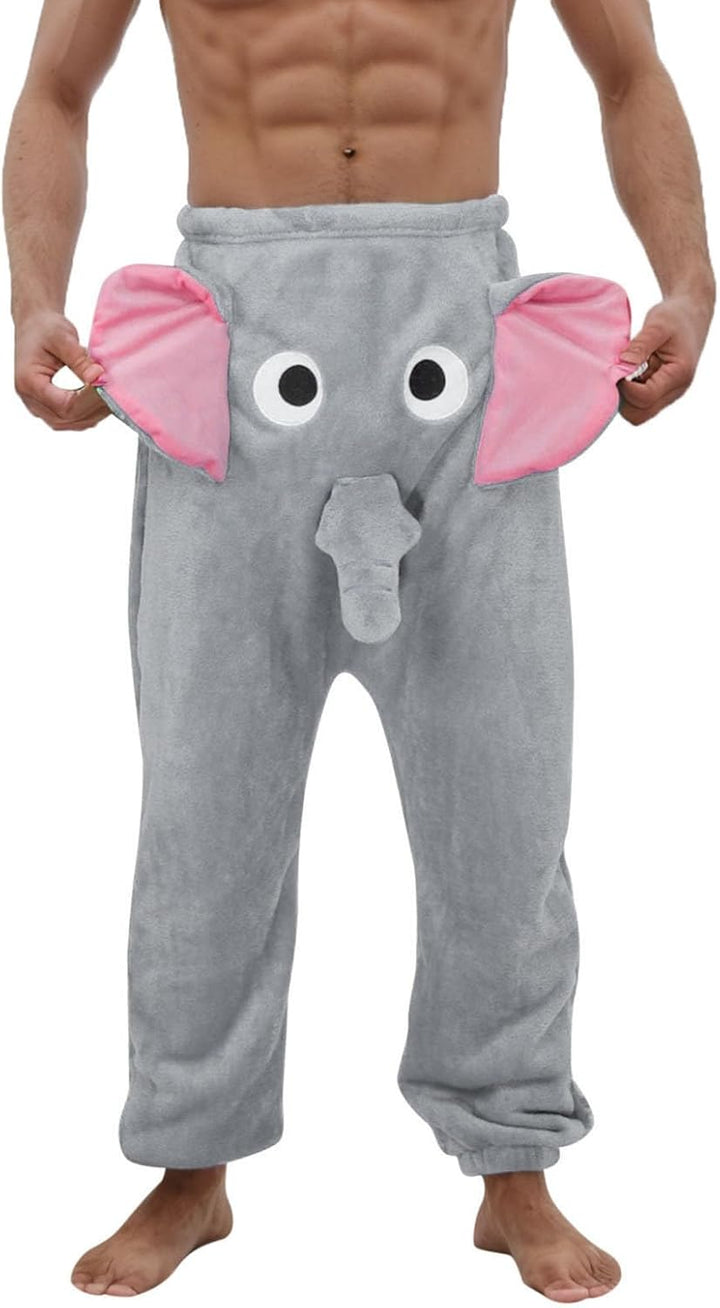 Herren Pyjama Hose Flanellhose Elefanten Hose Männer Elefanten Hose mit Rüssel Lustig Locker Pyjamah