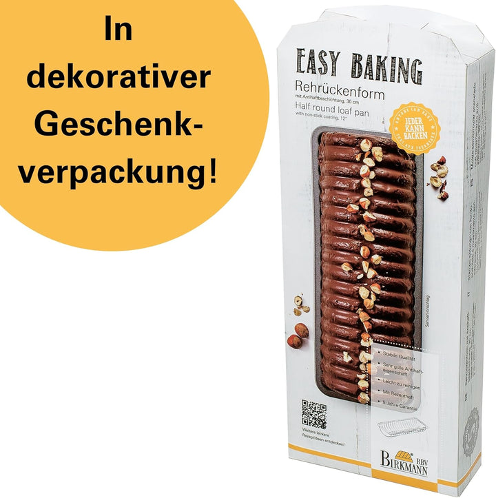 Birkmann RBV, 881129, Easy Baking, Rehrückenform, 30 cm, Karbonstahl mit Antihaftbeschichtung, grau