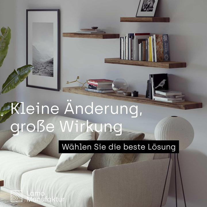 LAMO Manufaktur Wandregal Holz Gerade | Regal Farbe: Nussbaum | Invisible: Schweberegal | 90 cm Invi
