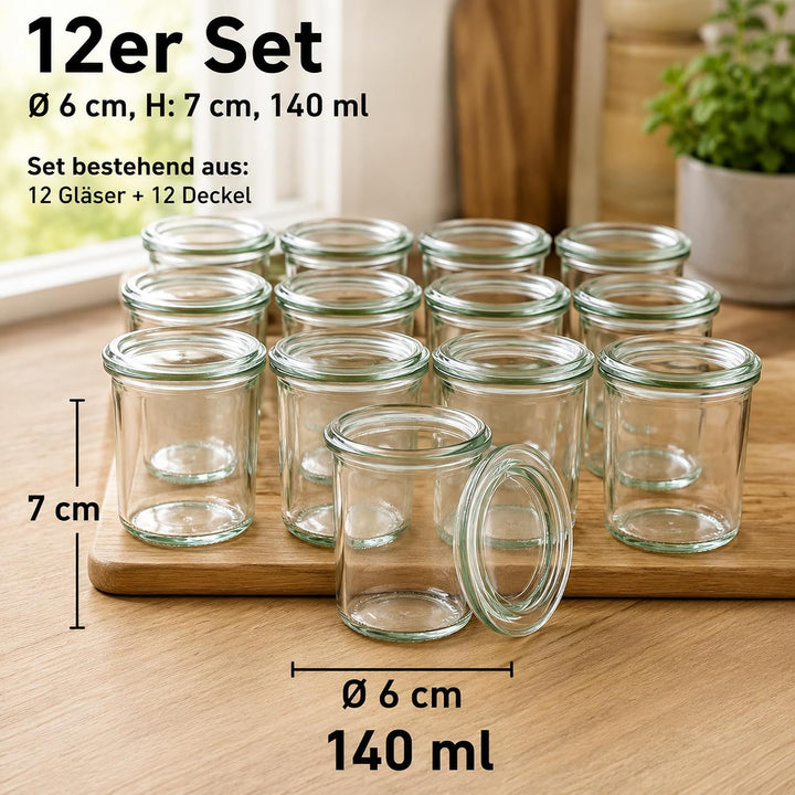 APS 82312 Original 12er Set WECK Gläser 140 ml mit Deckel, Ø 6 cm, H: 7 cm, Mini-Sturzform mit Glasd