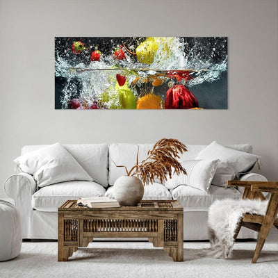 Wandbilder Dekoration Wohnzimmer Früchte Wasser Spritzer Essen Panorama Bilder auf Leinwand 120x50cm