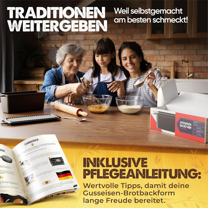 Flavemotion Brotbackform mit Deckel - Robuste rechteckige 28cm Backform aus Gusseisen - Ideal als Ka