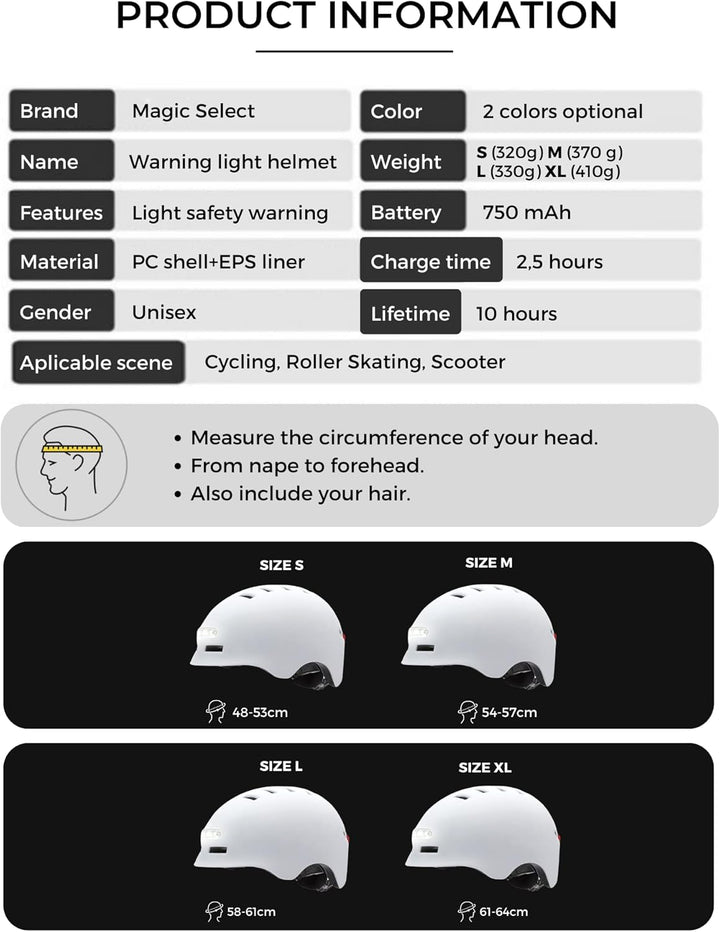 Fahrrad oder Elektrorollerhelm mit Rotem Warnlicht + weissem Frontlicht. Fahrradhelm, Skate, Schlitt