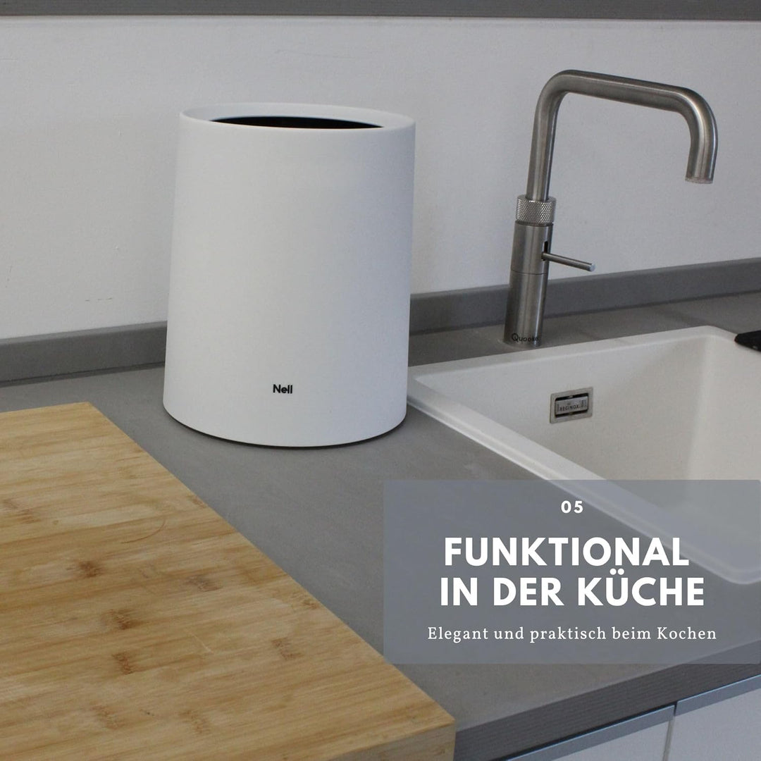 Nell 8L Mülleimer Bad Weiss Matt – Eleganter Kosmetikeimer und WC Mülleimer, Vielseitiger Büro- und