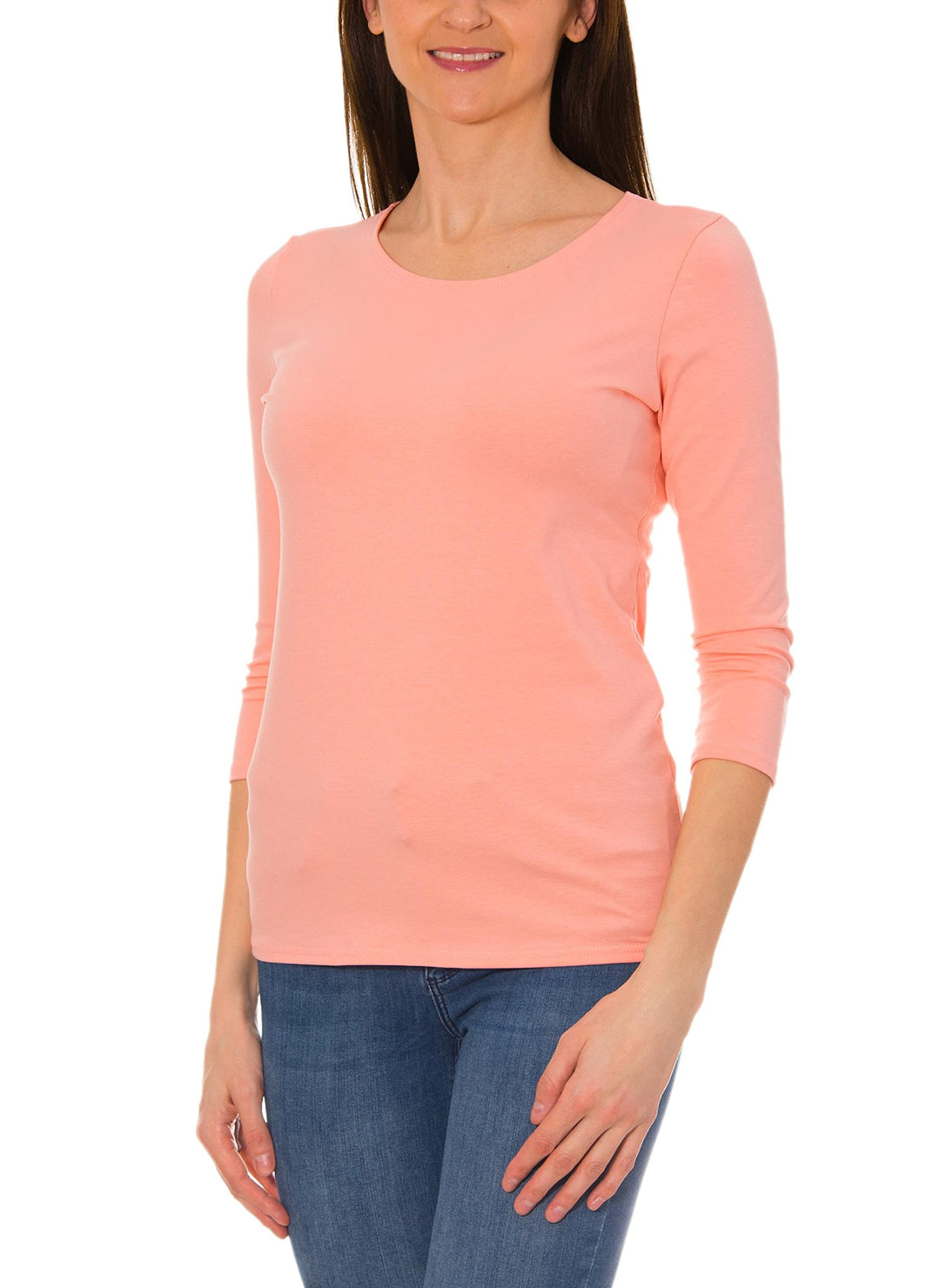 Damen Shirt 3/4 Arm mit Rundhals S Apricot, S Apricot