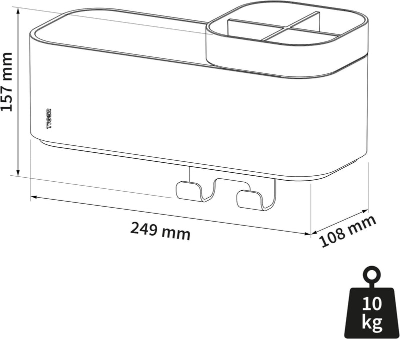 Tiger 2-Store Badezimmerablage mit integriertem Zahnbürstenhalter und Haken, Badregal für Dusche und