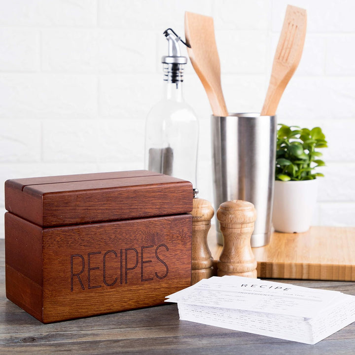 Apace Living Rezeptbox Holz mit blanko Rezeptkarten und Trennkarten – Sapeli Rezeptkiste für die Auf
