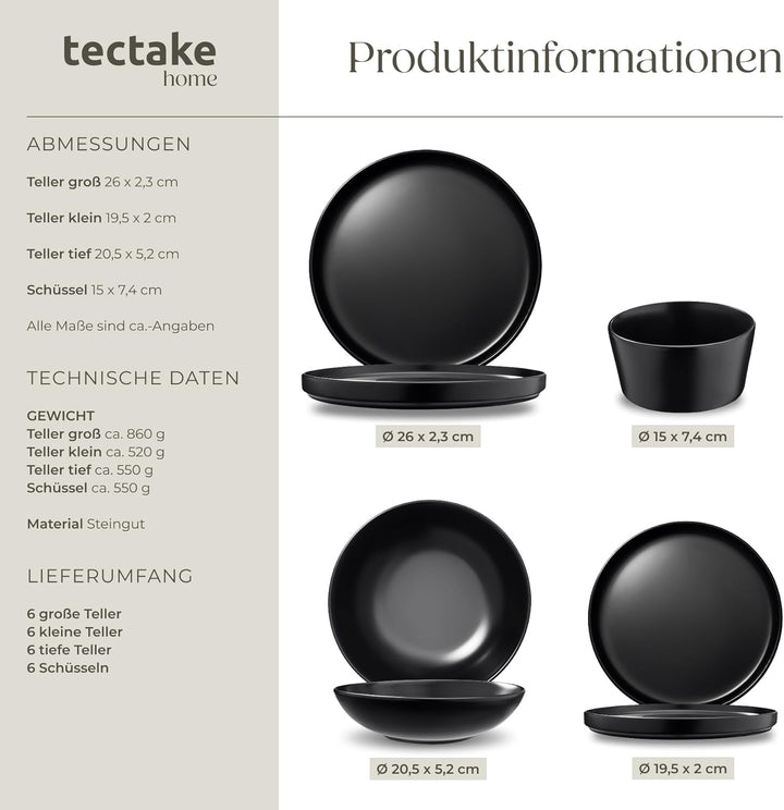 tectake® Küchenstarterset 6 Personen, Steingut Geschirr Set, Teller, 3 Pfannen, 2 Töpfe, rostfreies