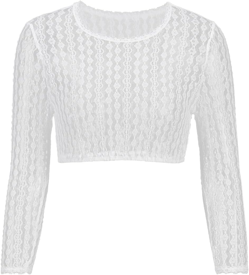 Dirndlwelle Edles Damen 3/4 Arm Dirndlbluse Oktoberfest Weiss Bequem Spitzebluse Schön Rundhals Trac