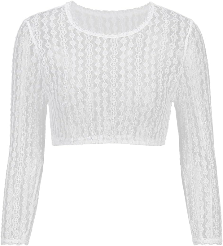 Dirndlwelle Edles Damen 3/4 Arm Dirndlbluse Oktoberfest Weiss Bequem Spitzebluse Schön Rundhals Trac