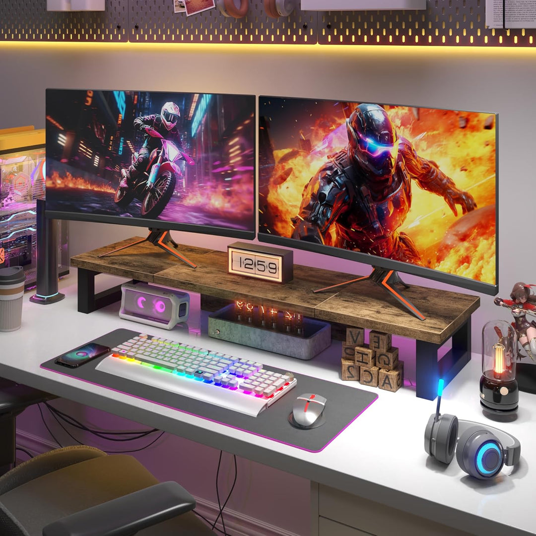 Bildschirmerhöhung 2 Monitore, 91x26cm Monitor Erhöhung Schreibtisch Monitorständer Holz Computer Mo