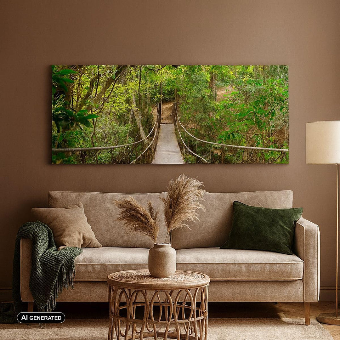 Wandbilder Dekoration Wohnzimmer Fussgängerbrücke Wald Abenteuer Panorama Bilder auf Leinwand 120x50