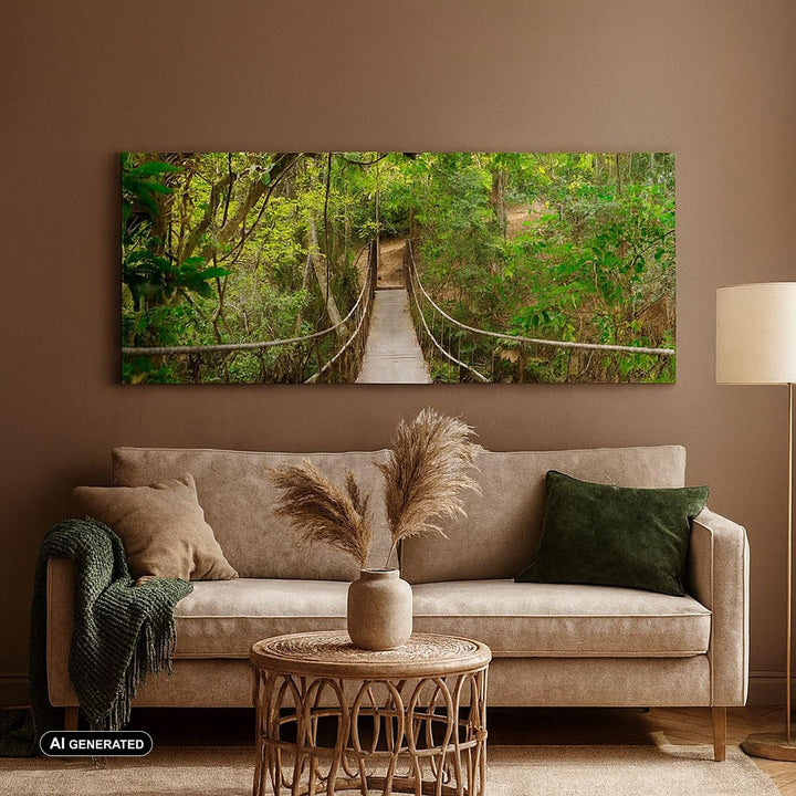 Wandbilder Dekoration Wohnzimmer Fussgängerbrücke Wald Abenteuer Panorama Bilder auf Leinwand 120x50