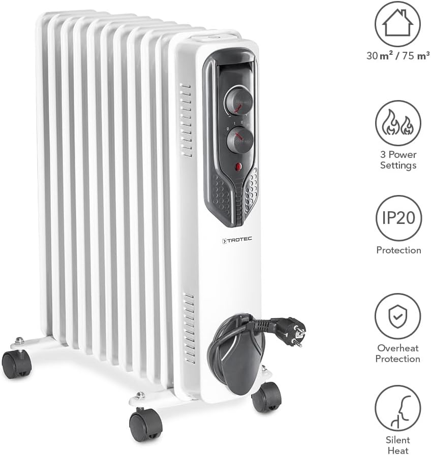 TROTEC Radiator Heizung TRH 21 E – Heizleistung 1000 W / 1500 W / 2500 W – Elektro Heizkörper, 11 Ri