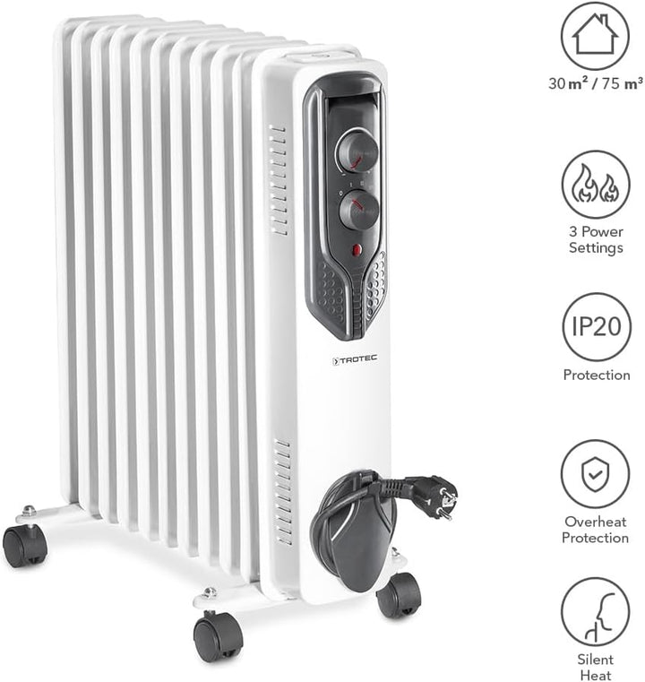 TROTEC Radiator Heizung TRH 21 E – Heizleistung 1000 W / 1500 W / 2500 W – Elektro Heizkörper, 11 Ri