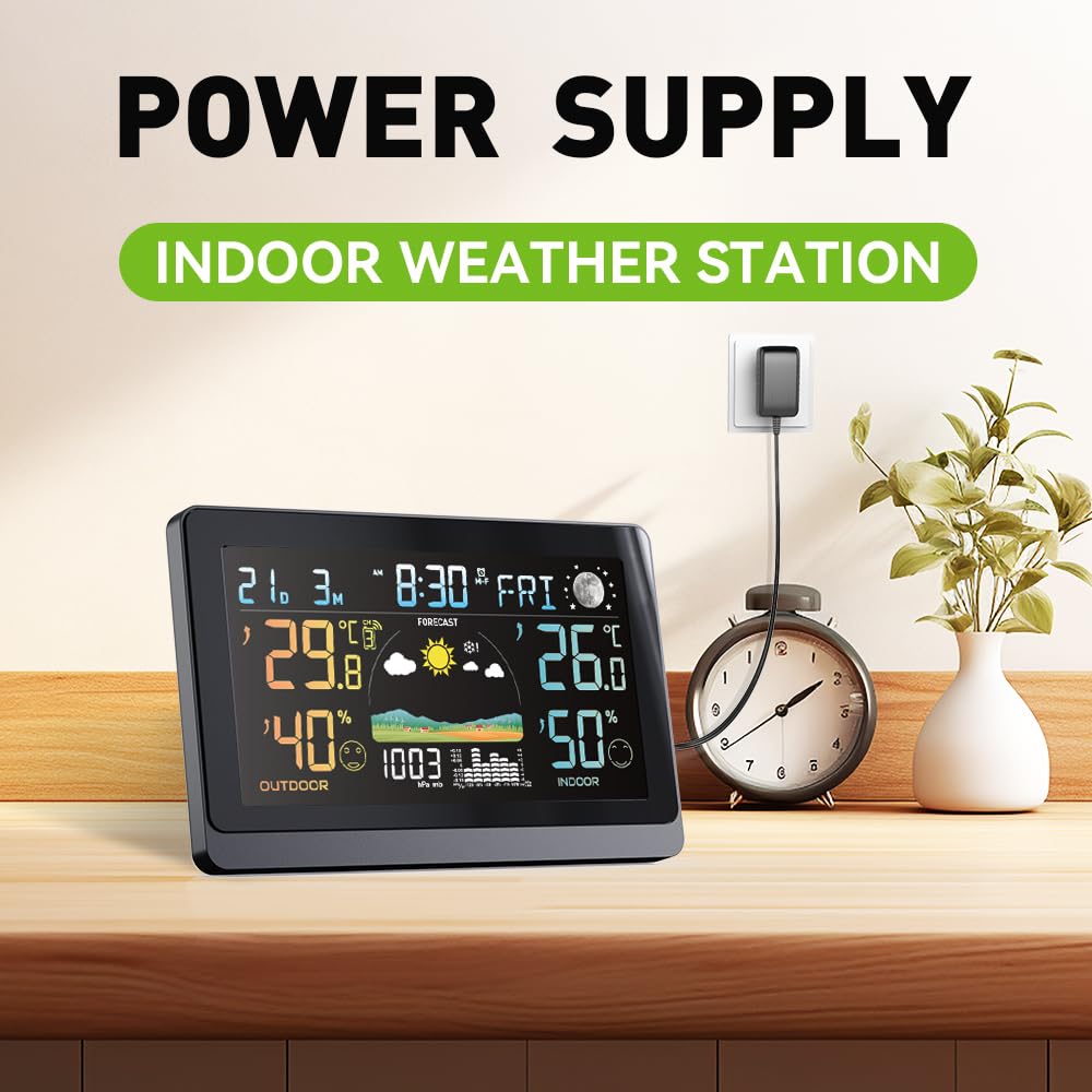 DC Grosse Wetterstation für den Innen- und Aussenbereich, kabellos, Display VA von 7,5 Zoll, Farbe m