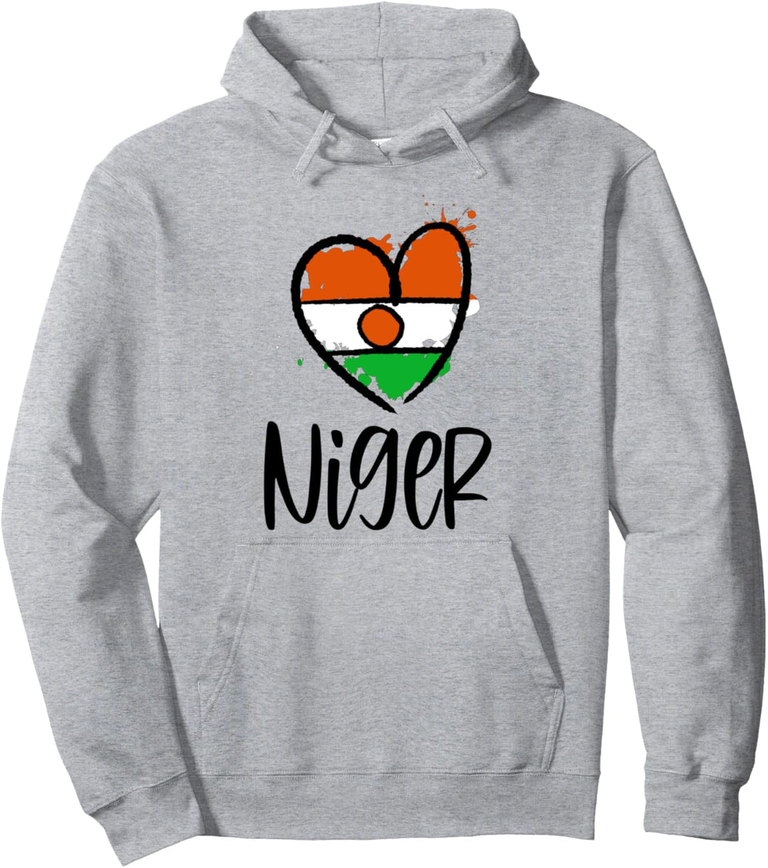 Niger Heart Line Art Flag Cute Africa French Nigerien Gift Pullover Hoodie