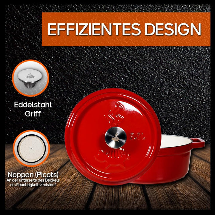 Dutch Oven Emailliert (3,8L) | Feuertopf rot | BBQ, 3,8L