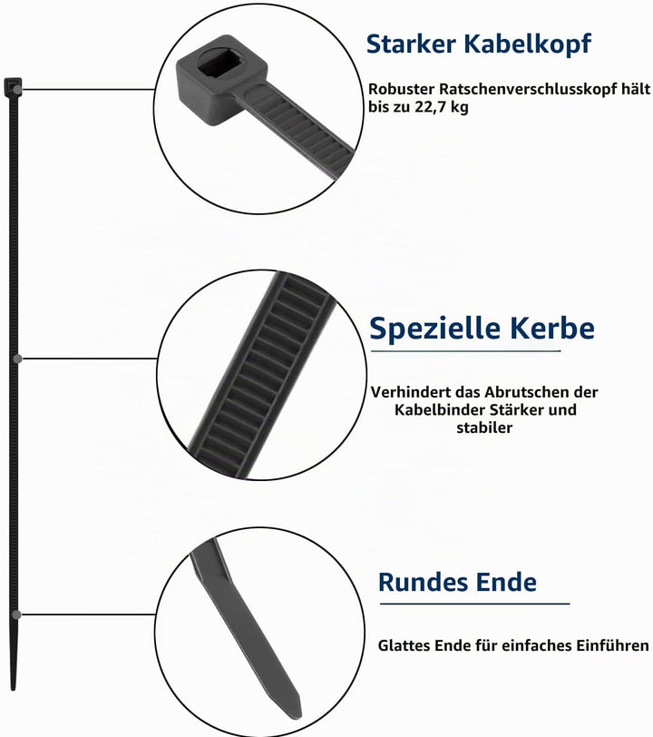 Armpow 2000 Stücks Kabelbinder Set - Schwarz, UV-Beständig, 100/150/200/250/300 mm, Selbsthemmend fü