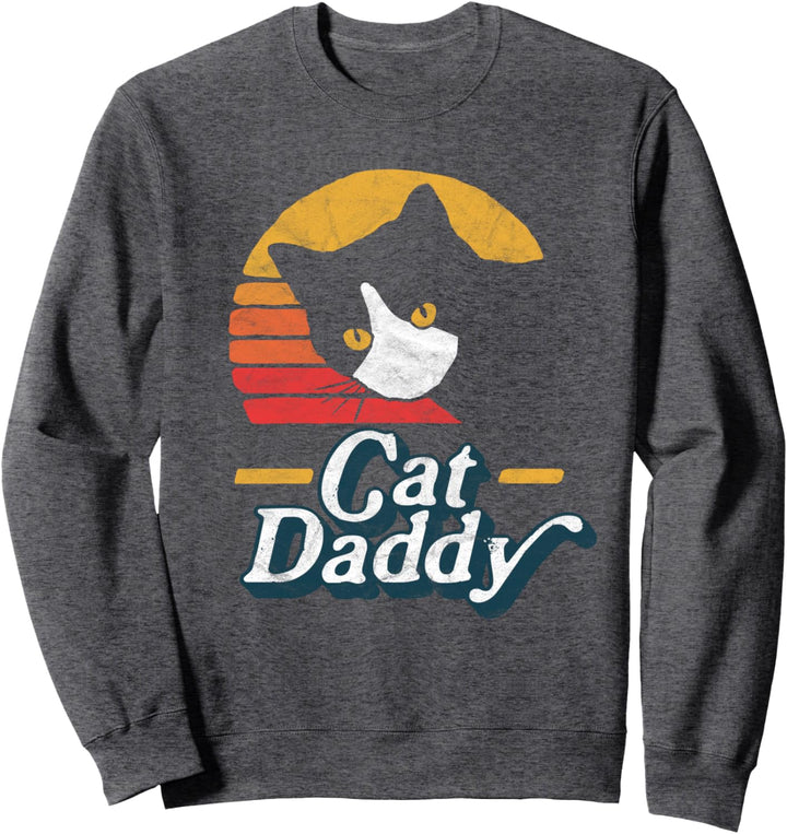 Cat Daddy Vintage Eighties Style Cat Face Retro Distressed Sweatshirt