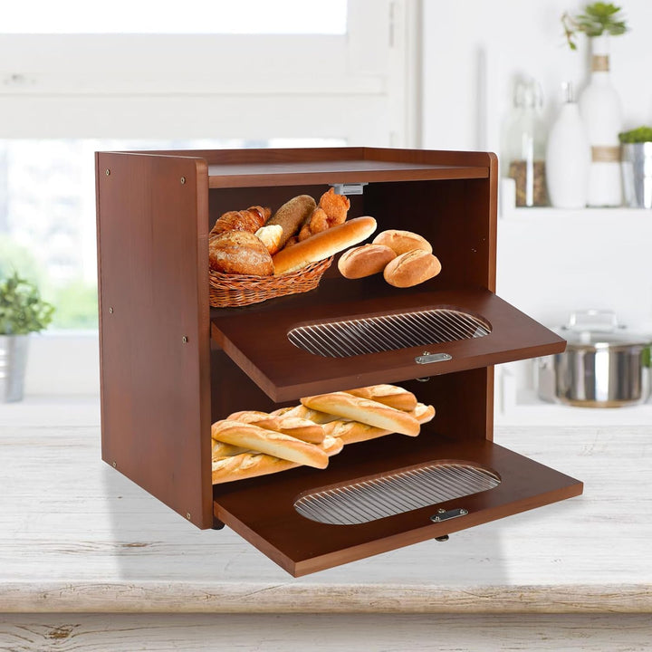 Brotkasten, Brotkasten Holz, Brotbehälter Visualisiert für Brot, 2 Etagen Brotkästen mit Belüftung,