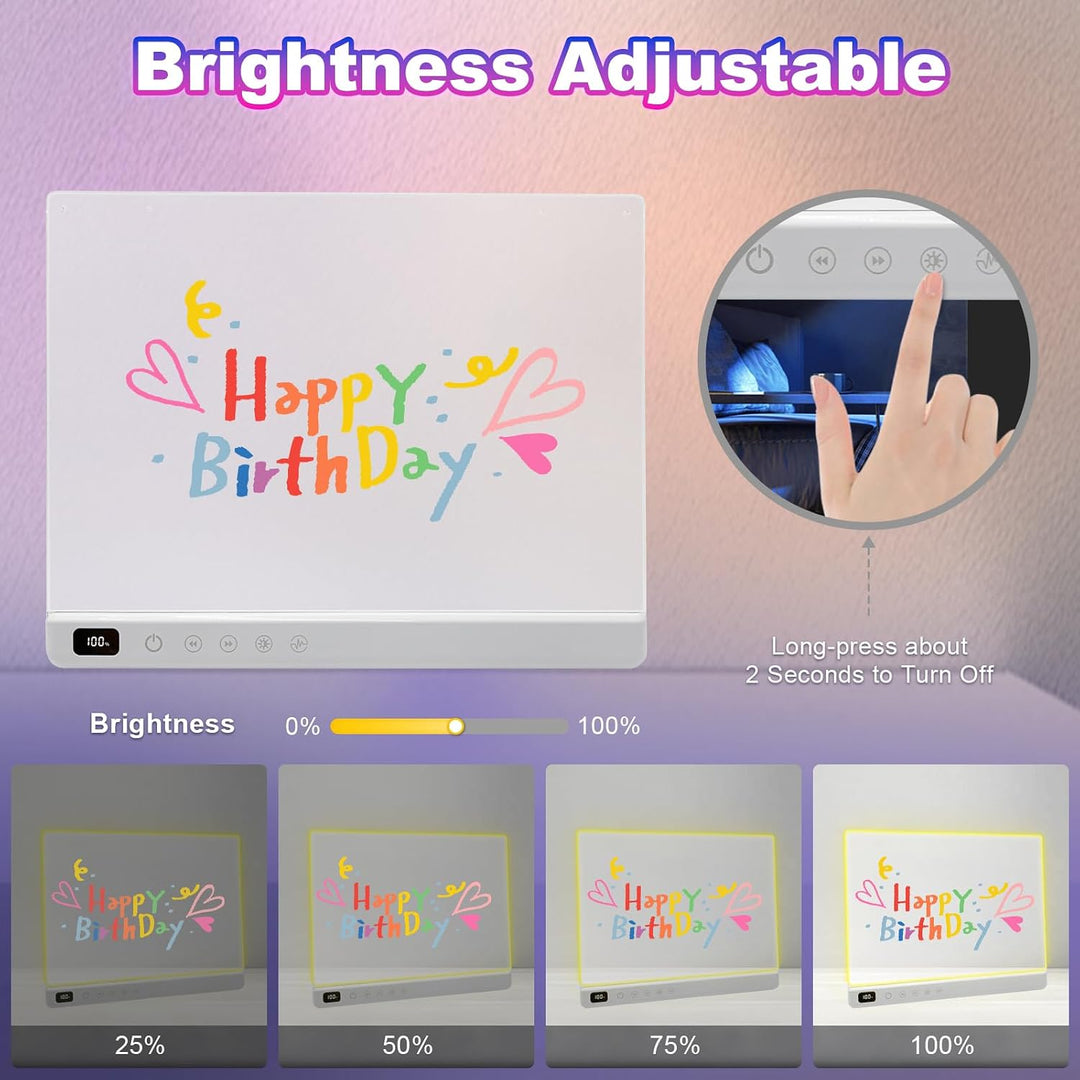 Cosmody LED Zeichenbrett für Kinder mit Ein/Aus-Schalter, Acryl Weiss 1*Zeichentafel, Weiss 1*Zeiche