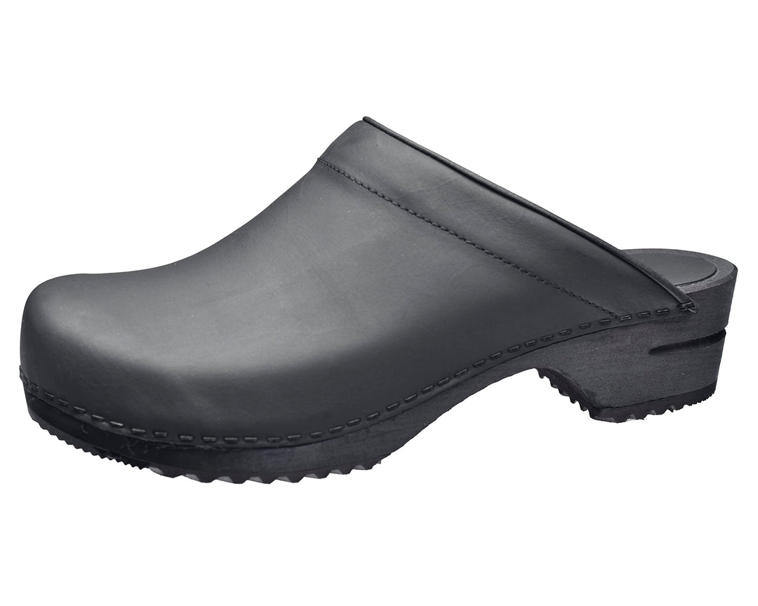 Sanita Christian offener Clog | Original handgemacht | Leder-Holzclogs für Männer 47 EU Schwarz, 47
