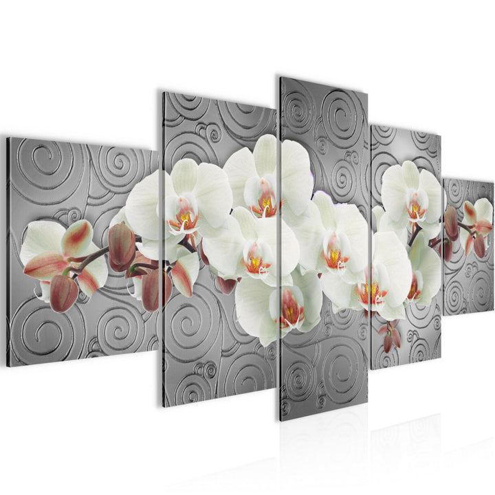 Runa Art Wandbilder Blumen Orchidee 5 Teilig Bild auf Vlies Leinwand Deko Wohnzimmer Abstrakt Grau W