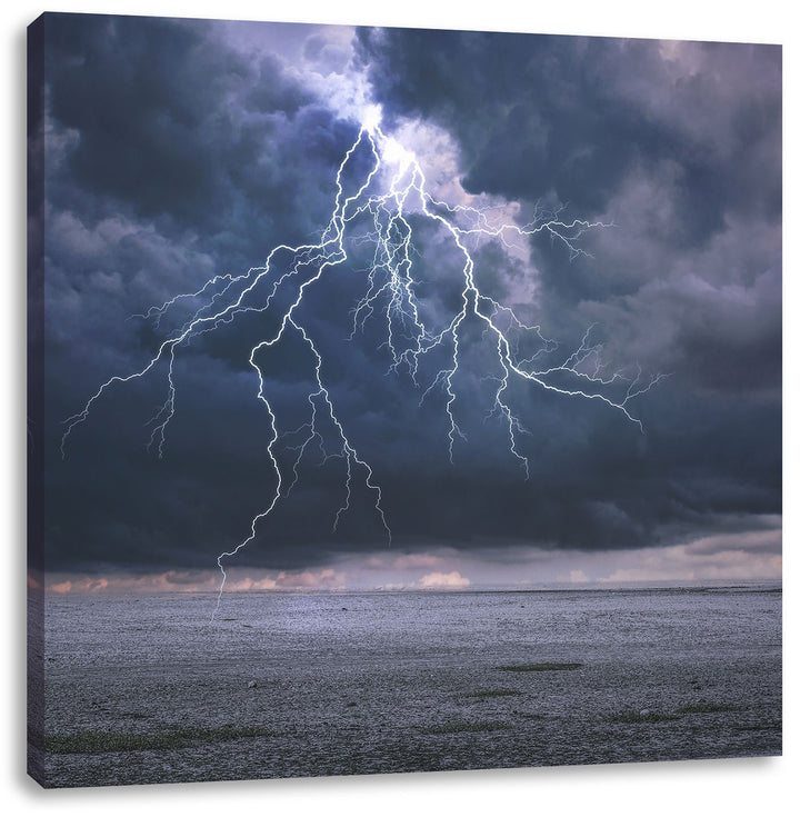 Gewitter über Meer, Format: 70x70 auf Leinwand, XXL riesige Bilder fertig gerahmt mit Keilrahmen, Ku