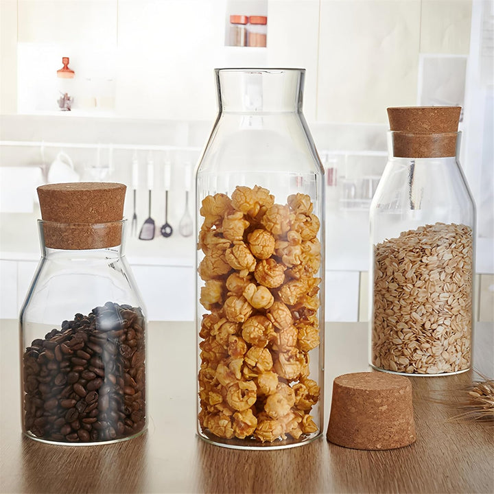 Glas Vorratsdosen mit Korkstopfer Moderner Glasbehälter Luftdicht Gläser mit Holzdeckel, 900ml/30.4