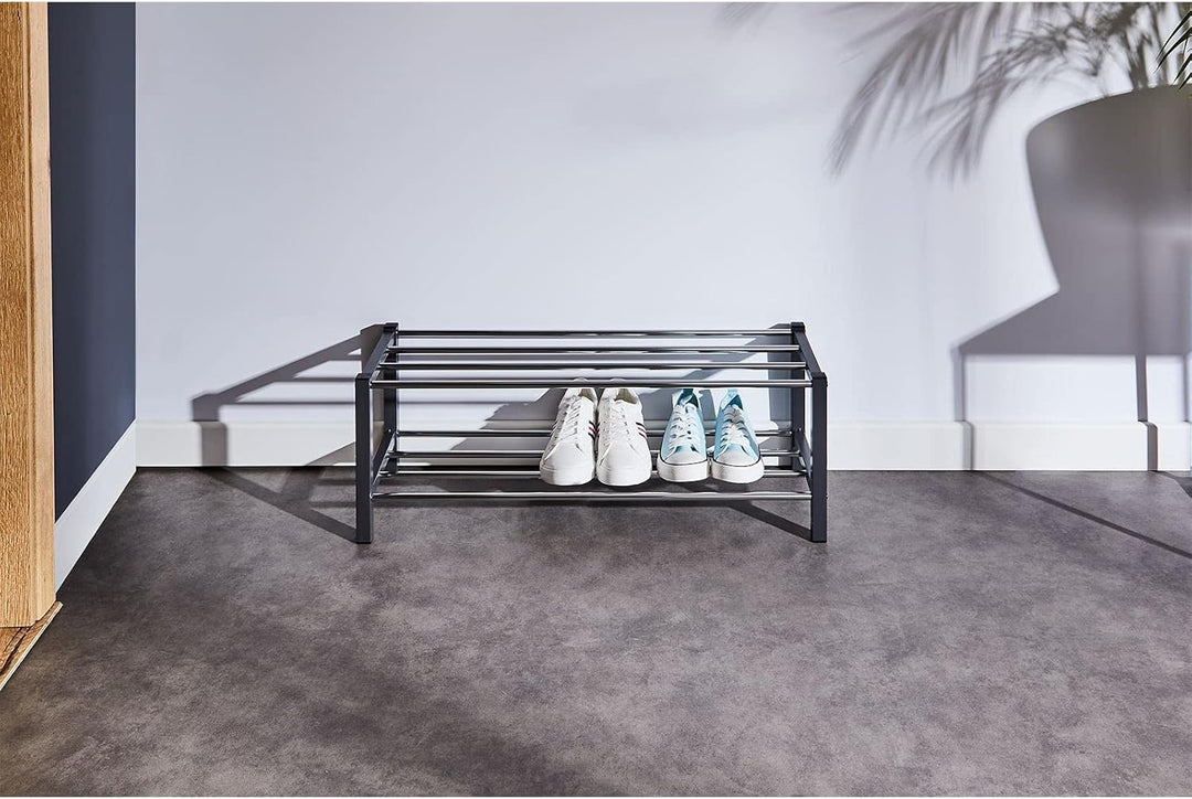 IDIMEX Schuhregal Dublin mit 2 Ablagen in grau. Robustes Metallregal mit edel verchromter Schuhablag