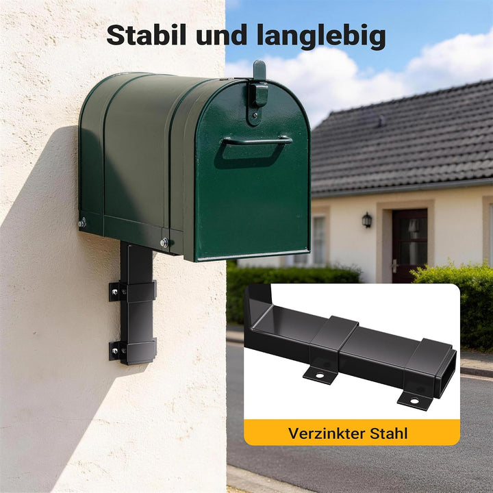 Wiltec Wandhalterung schwarz 50 x 120 x 250 mm für US Mailbox, amerikanischer Briefkasten mit Fahne,