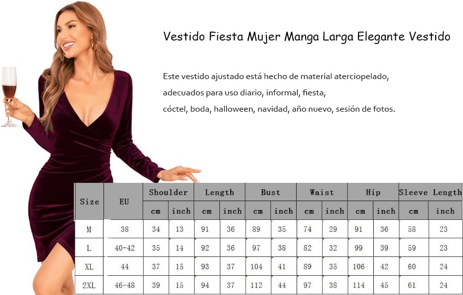 Lazz1on Damen Bodycon Kleid Lange Ärmel Cocktailkleid Elegant Festlich Abendkleid Vintage Party Klei