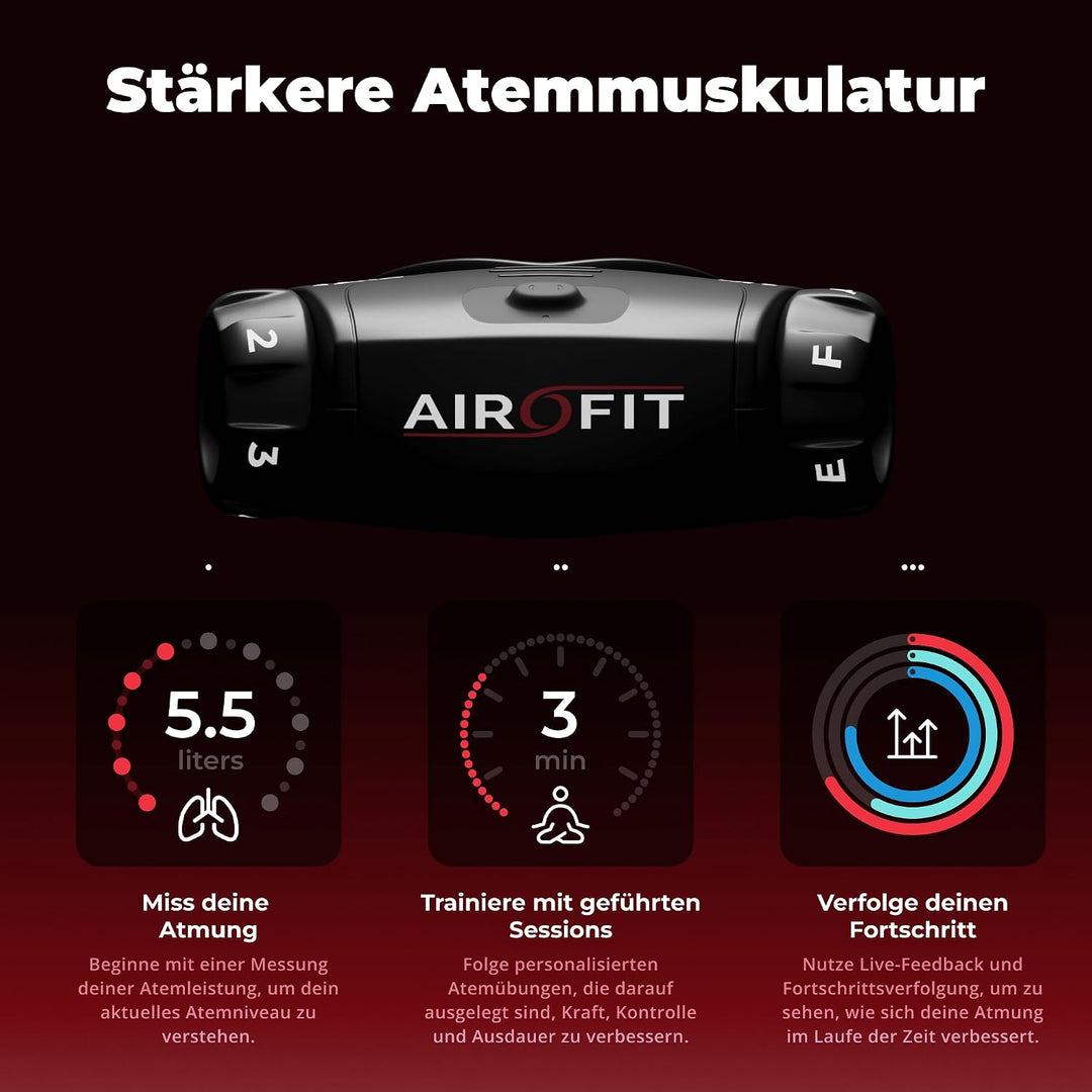 Airofit Elite Atemtrainer – Einstellbarer Widerstand fürs Training | Tragbar; Widerstandsräder; App-