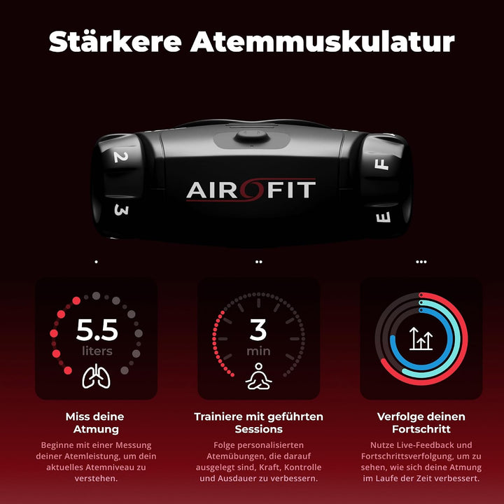 Airofit Elite Atemtrainer – Einstellbarer Widerstand fürs Training | Tragbar; Widerstandsräder; App-