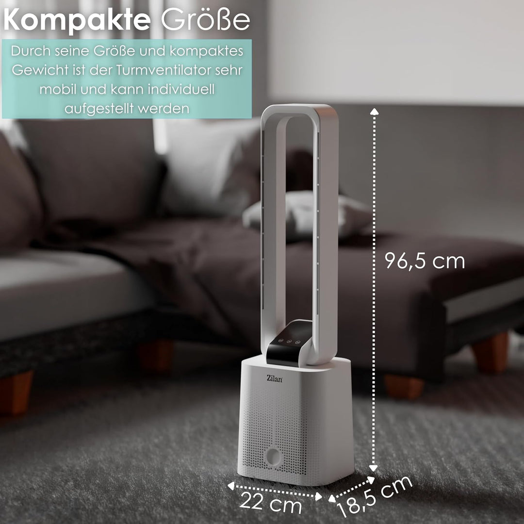 Zilan Turmventilator Blattlos Leise Standventilator mit Fernbedienung – 12 Stufen, 3 Modi, BLDC Moto