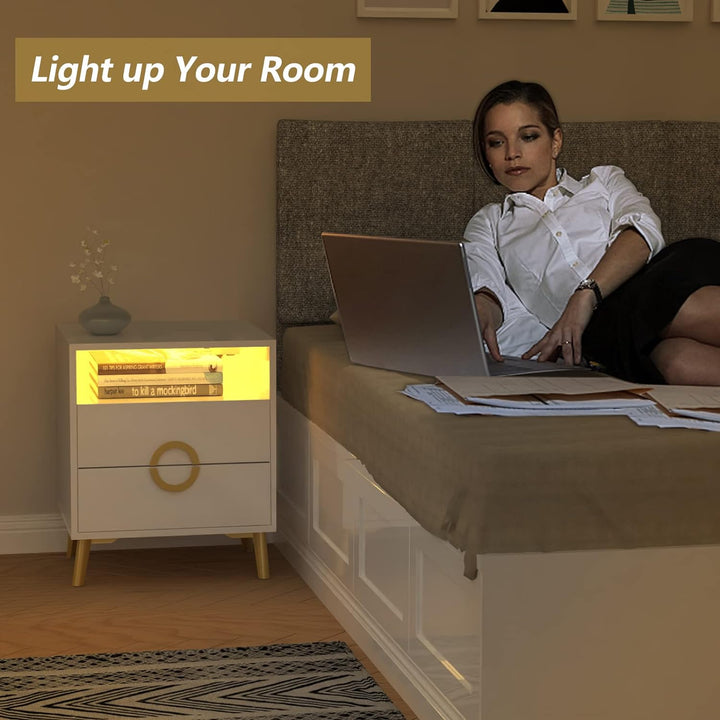 Lvhcmfohm Nachttisch Boxspringbett, Moderner Nachtschrank, Nachtkästchen mit Led, Nachtkommode mit S