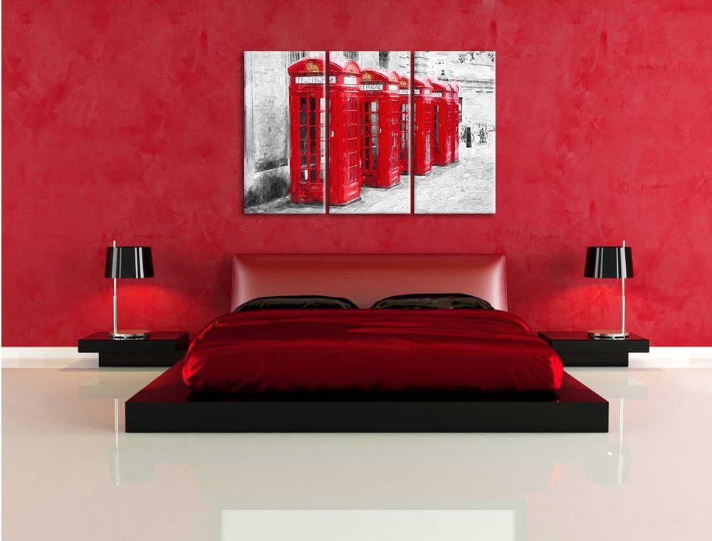 Pixxprint rote Londoner Telefonzellen Kunst als Leinwandbild/Grösse: 3 Teilig (120x80) cm/Wandbild/K