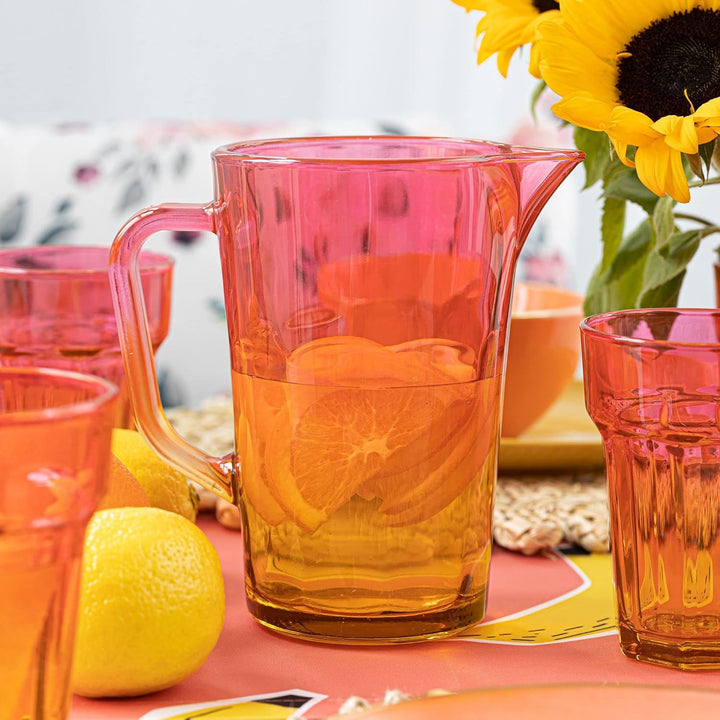 TREND FOR HOME Wasserkaraffe Glas 1 Liter mit Handlichem Griff Bunt Wasserkrug 19 cm Glaskanne Orang