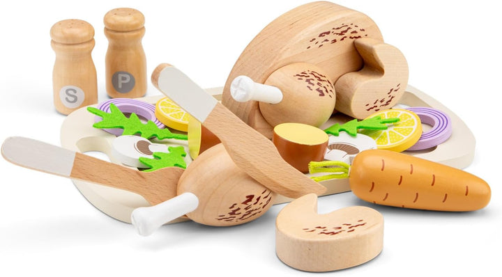 Woet® Holzspielzeug Spiellebensmittel Brathähnchen für Kleinkinder – Lebensmittel Spielzeug mit Schn
