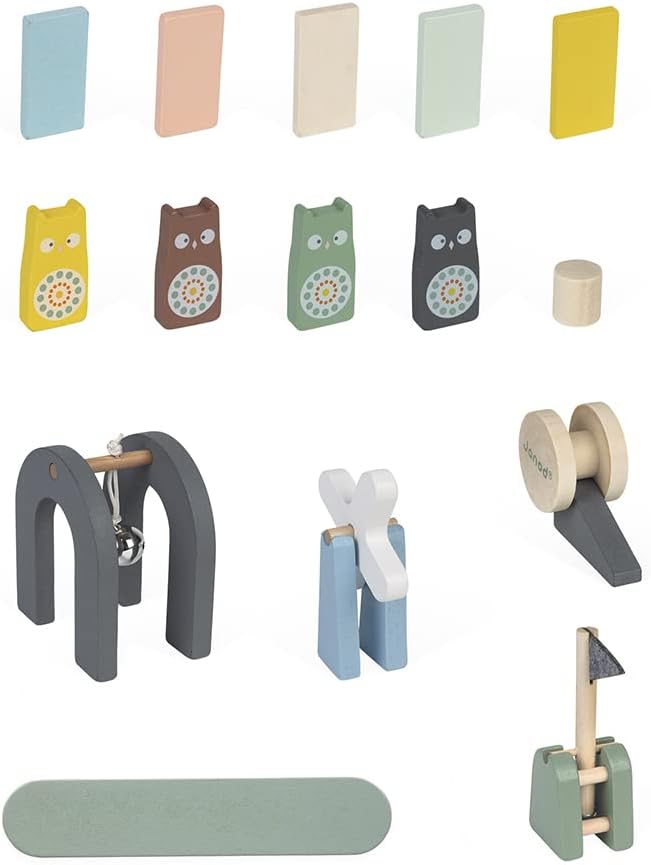 Janod - 28 Holzdominos Kollektion Sweet Cocoon - Baby- und Kleinkindspielzeug Farbe auf Wasserbasis