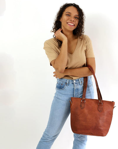 Gusti Handtasche Leder- Therese Damen Handtasche Umhängetasche Shopper Ledertasche Braun Leder