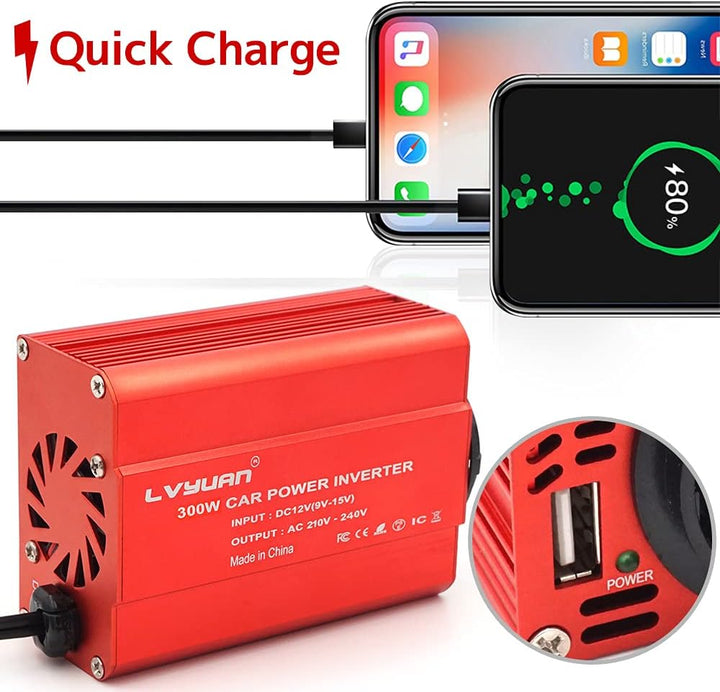LVYUAN 300W Wechselrichter DC 12 V auf 230V AC Spannungswandler Auto Konverter mit Dual USB Ports &