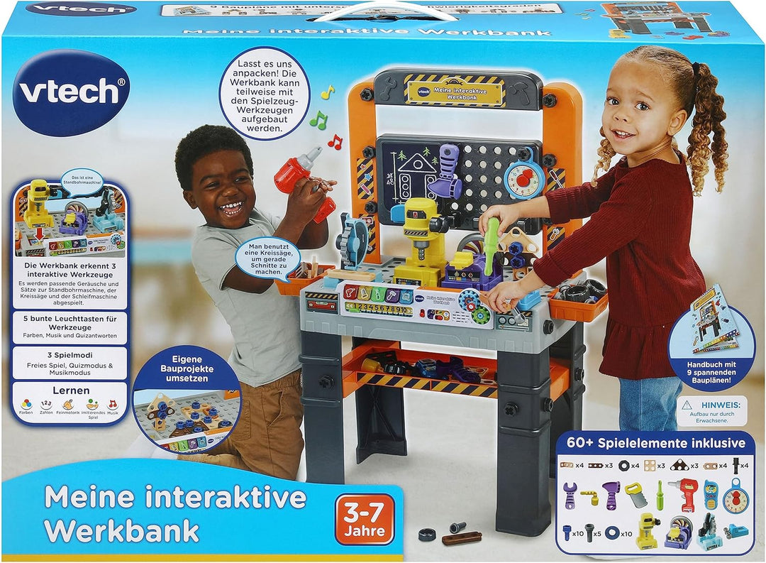 VTech Meine interaktive Werkbank – Mit 60 Zubehörteilen und realistischen Soundeffekten, Lichteffekt