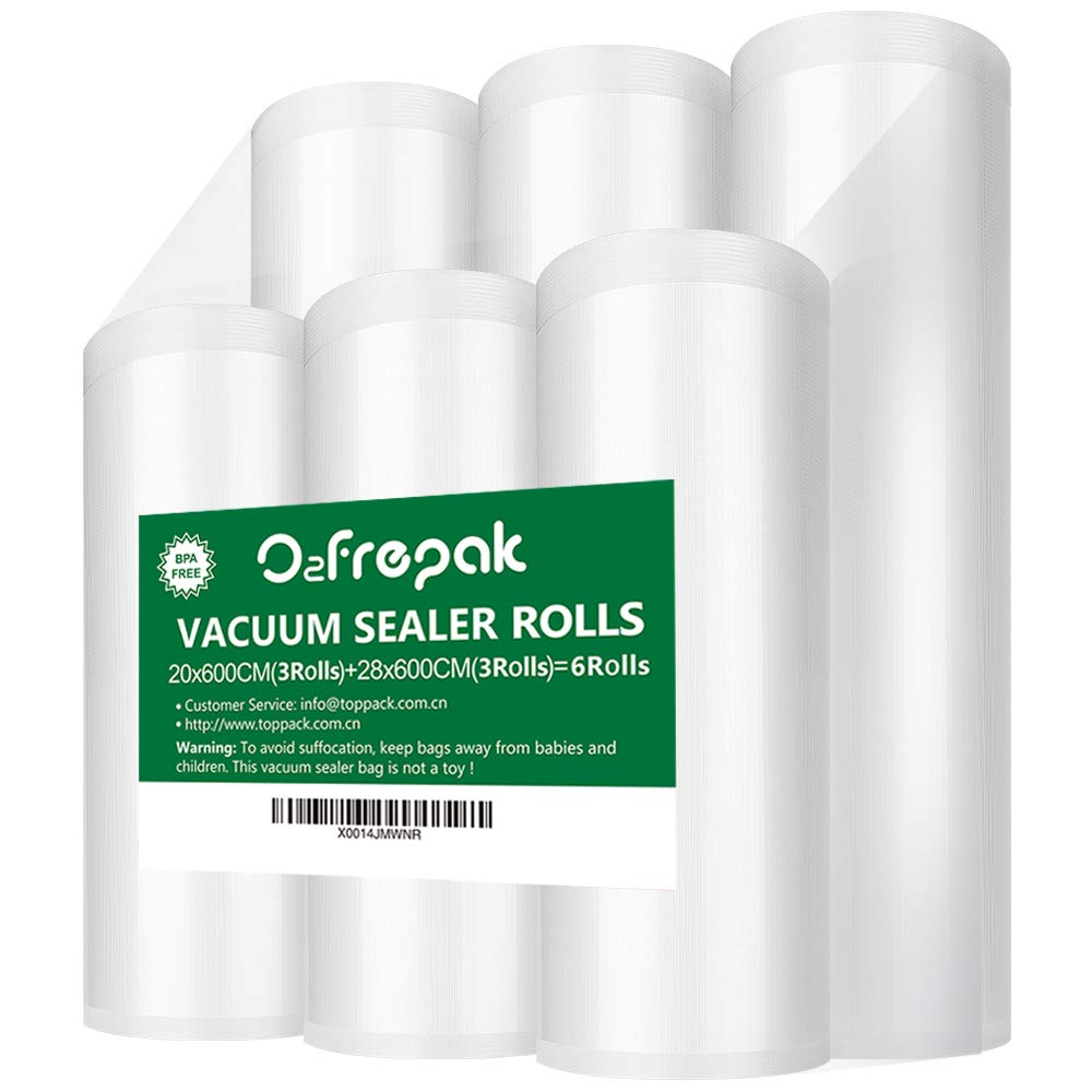 O2frepak 6Folienrollen (3)20x600cm und (3)28x600cm Vakuumierrollen für Lebensmittel,BPA-Frei Vakuumi