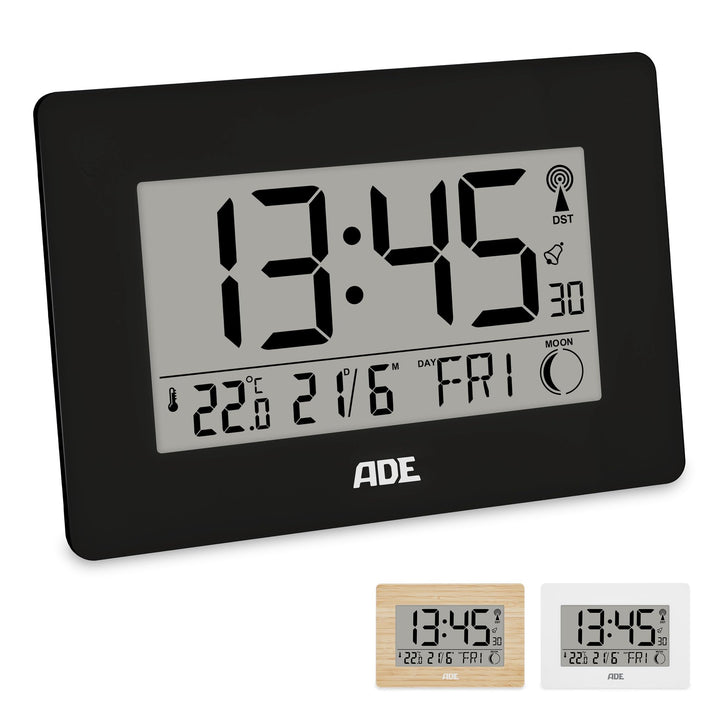 ADE Grosse Funkuhr digital mit XXL-Ziffern | Tischuhr mit Kalender und Wochentag | Digitale Uhr mit