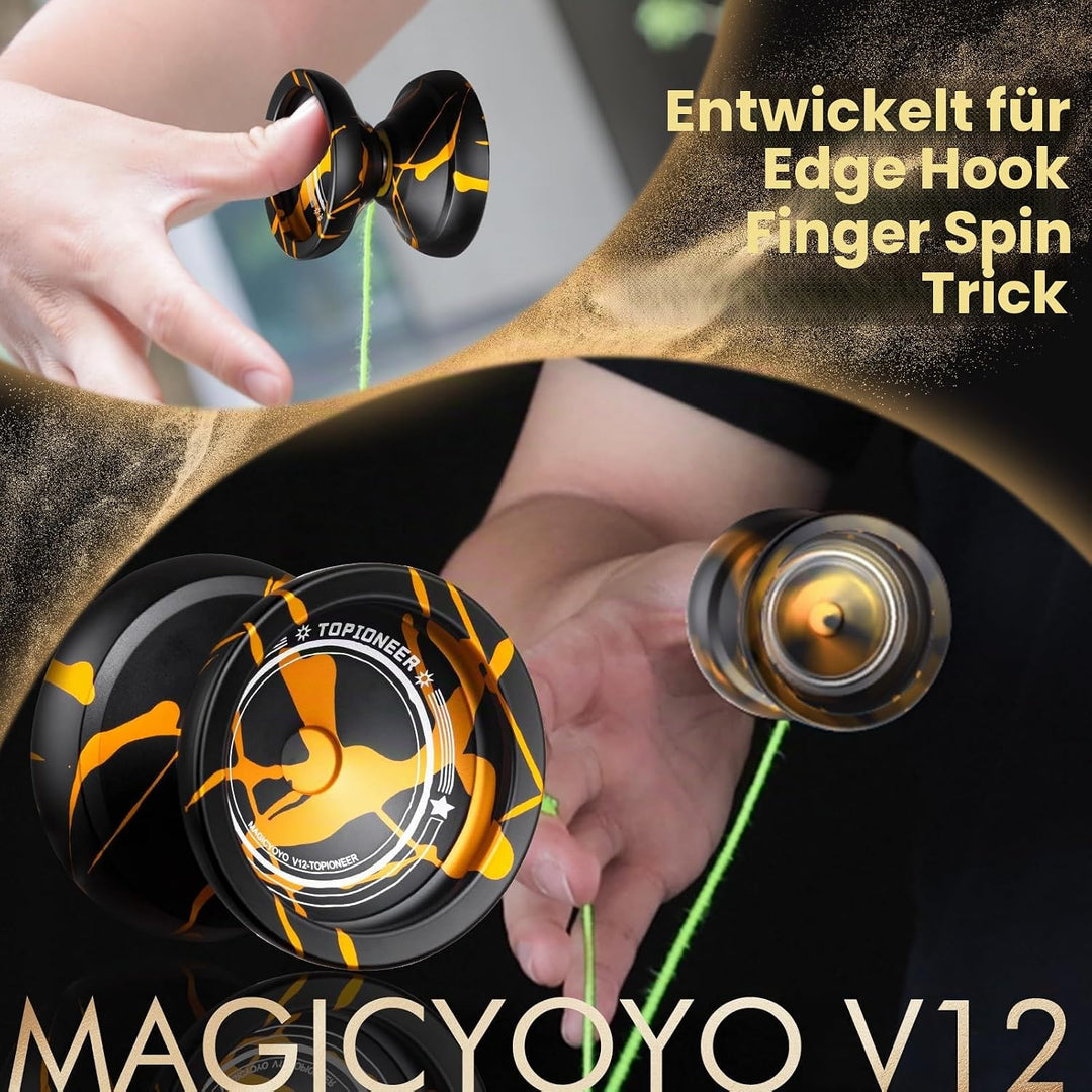 MAGICYOYO V12 Profi JoJo Finger Spin Yoyo für Anfänger &amp; Fortgeschrittene, Duales Metall-JoJo Reakti