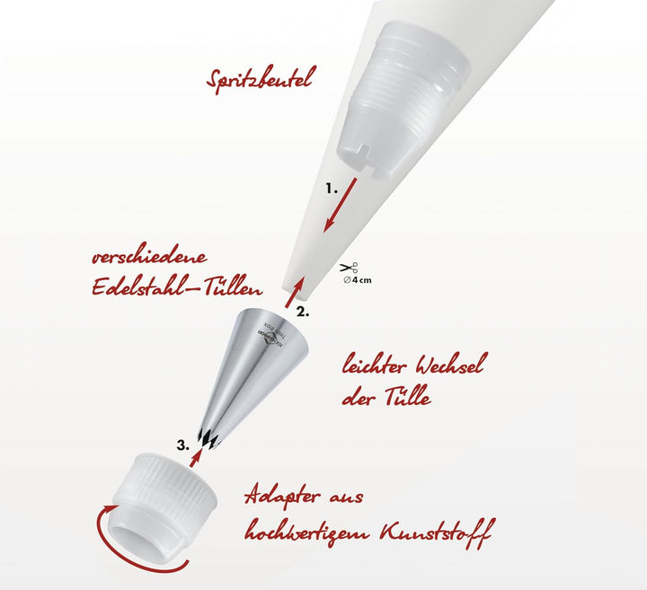 KÜCHENPROFI BAKE Spritzbeutel-Set 5-tlg., Tortendekoration leicht gemacht, inkl. Profi-Spritzbeutel
