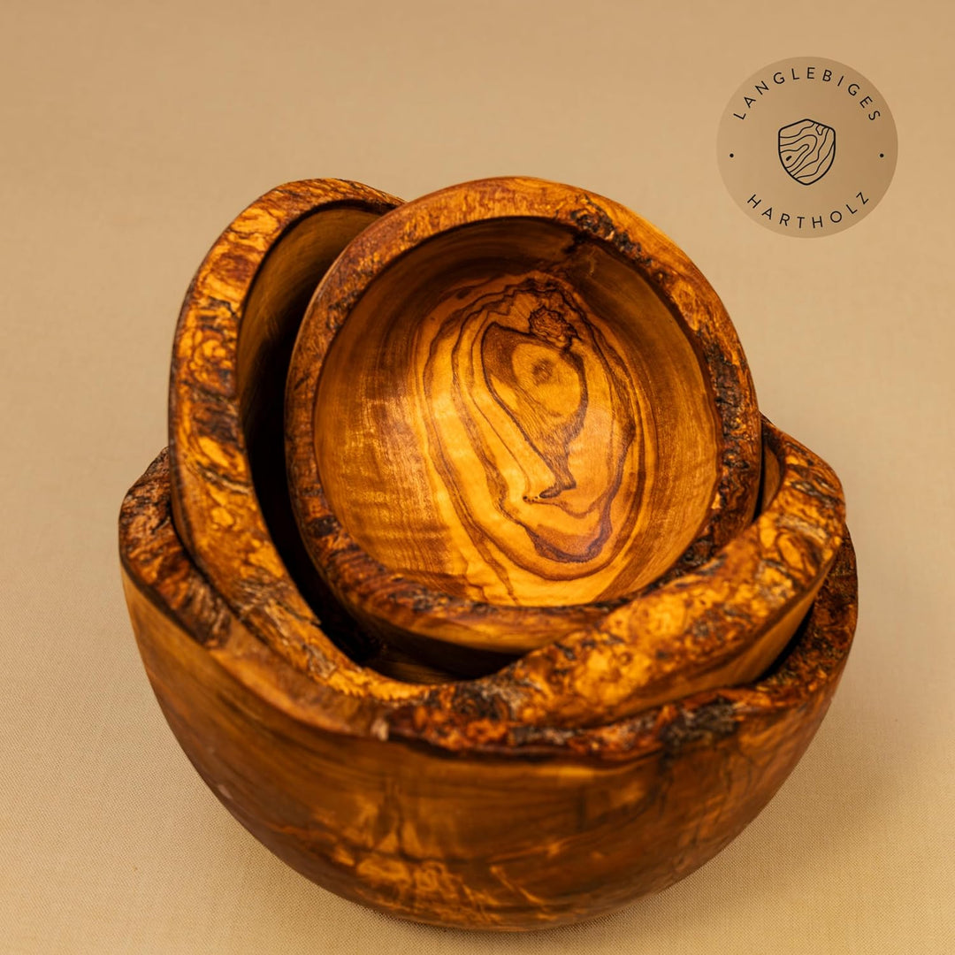 DAS OLIVENHOLZBRETT® Knabberschale aus Olivenholz rund, Holzschale im Naturschnitt, Nussschale,10cm